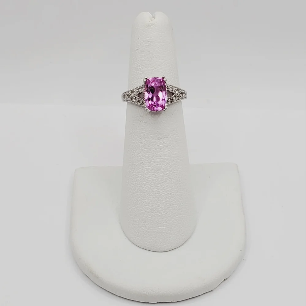 Genuine Pink & White Topaz 925 Sterling Silver Ring - Picture 7 of 8